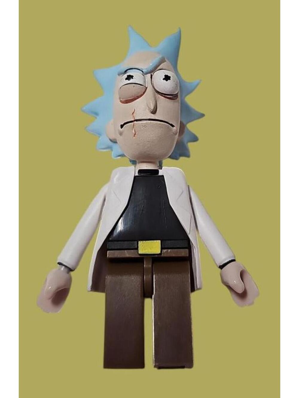 Rick Mini Figure Toy with Blue Spiky Hair and White Lab Coat 3 Inches Tall